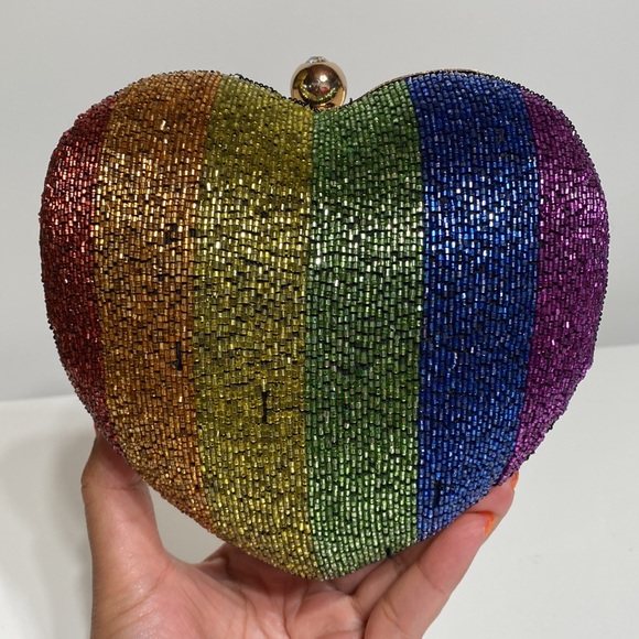TopShop Rainbow Beaded Heart Clutch or Crossbody - Picture 2 of 16